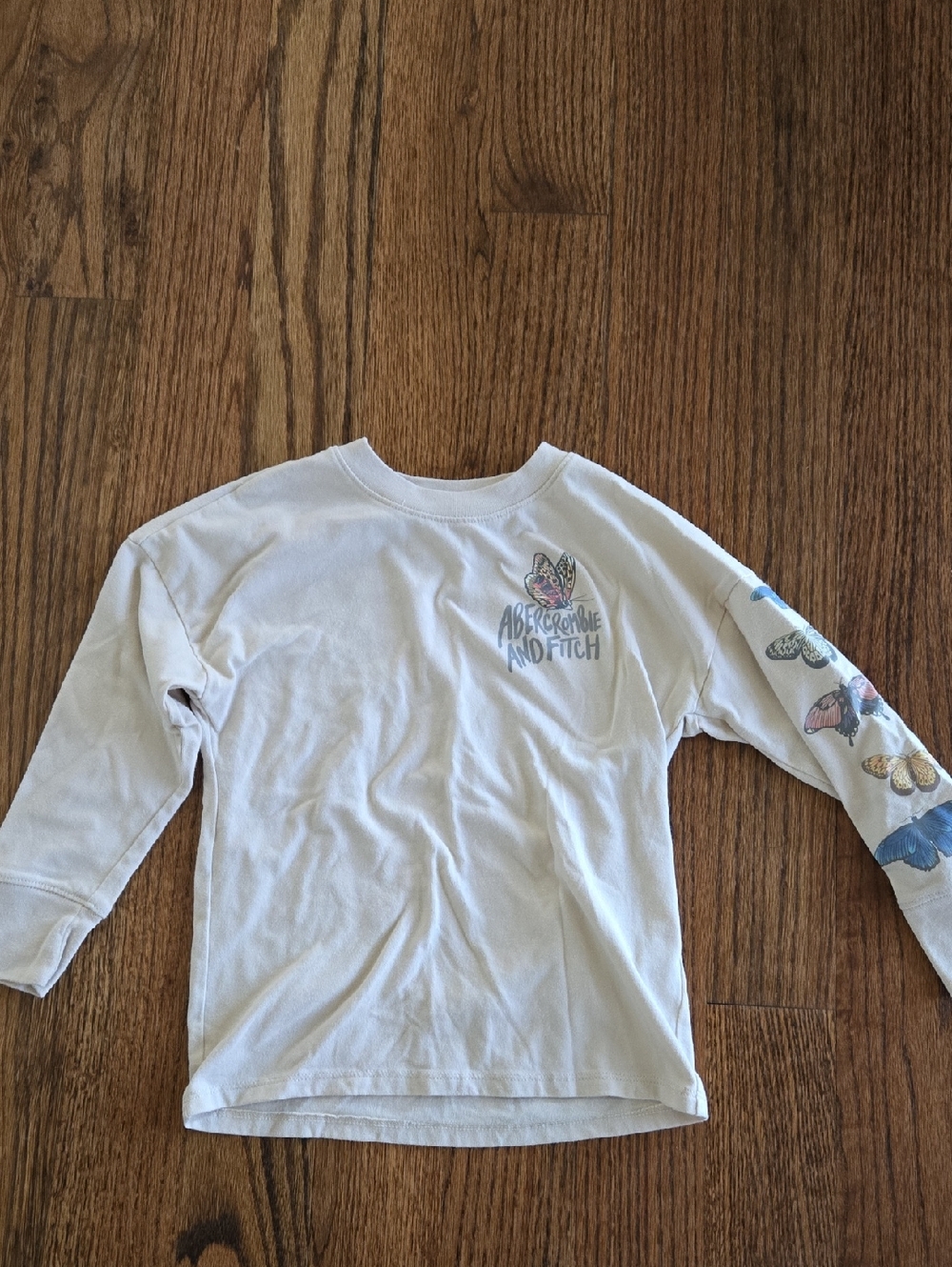 Abercrombie & Fitch White Long Sleeve Butterfly Tee with Sleeve Accents